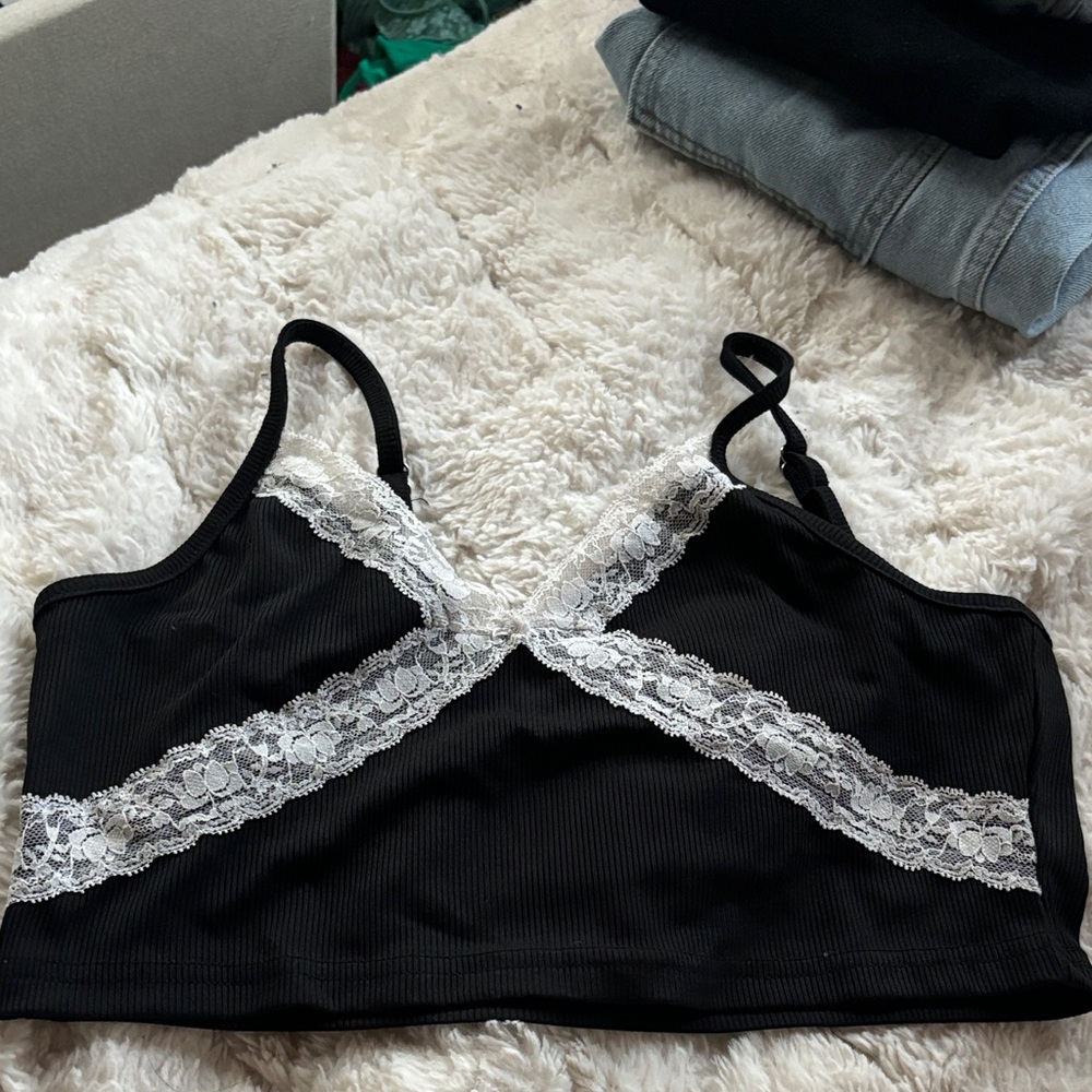 Black Lace Trim tank top/ bralette